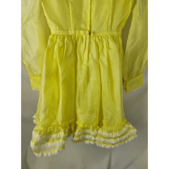 Vintage 1960s Yellow Frilly Girls LARGE Dress Lace Trim Sizing Included - Picture 11 of 12